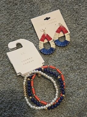 Lauren Conrad  Red, White & Blue Wrapped Teardrop Earrings